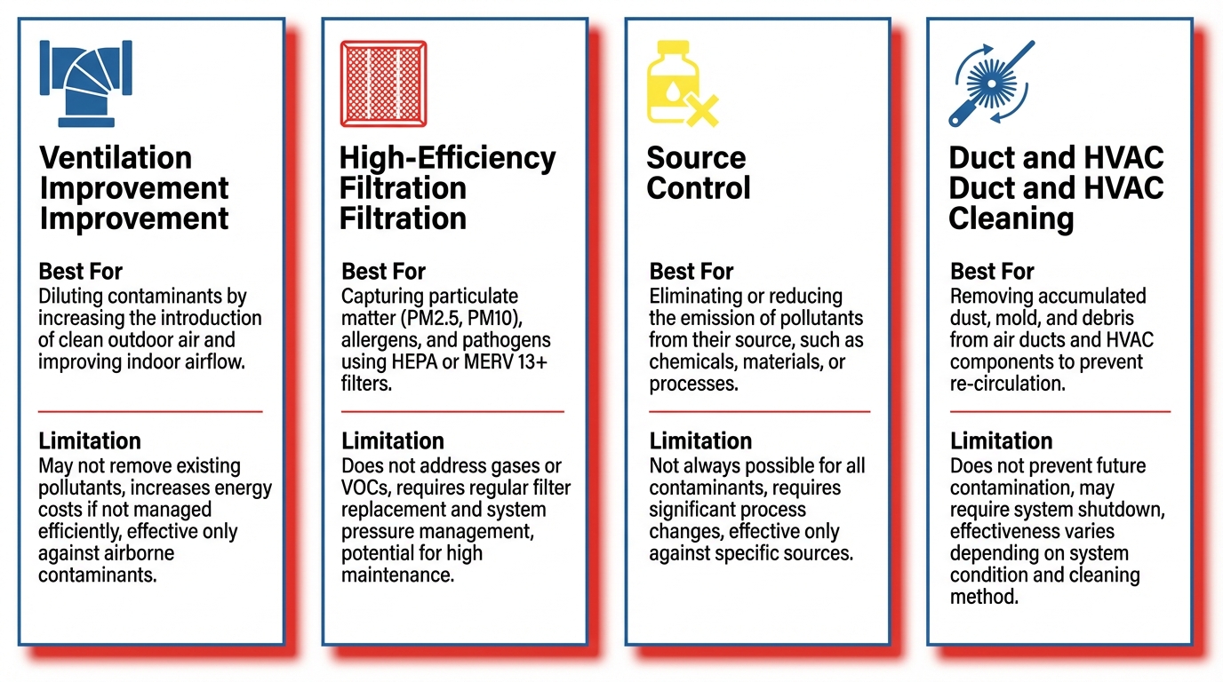 Comparison of ventilation, filtration, and source control strategies for commercial indoor air quality in Austin